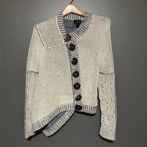 Womens S/M Pure Handknit Blue Asymm Sweater Cardigan Fisherman Hand Made Thick